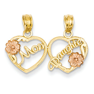 14K Gold Two-tone Mom - Daughter Breakable Hearts Pendant