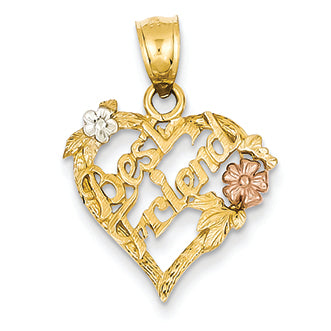 14K Gold Tri-color Best Friend Heart Pendant