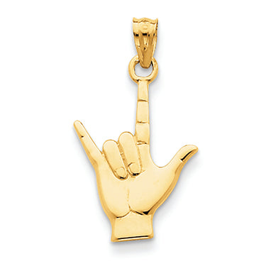 14K Gold Polished I Love You Hand/Sign Language Charm