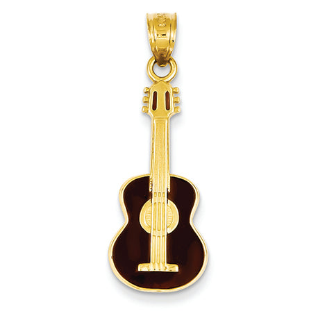 14K Gold Enameled Guitar Pendant