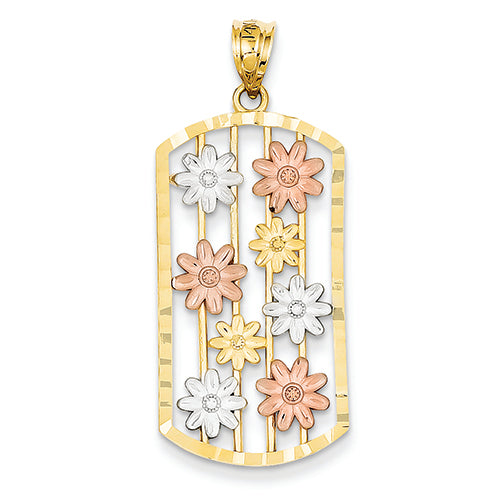 14K Gold Yellow & Rose Gold w/Rhodium Framed Daisy Pendant