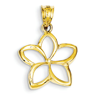 14K Gold Polished Medium Cut-out Plumeria Pendant
