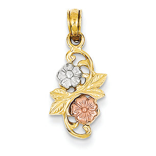 14K Gold Yellow & Rose Gold w/Rhodium Flowers Pendant