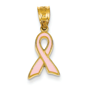 14K Gold Small Enameled Awareness Ribbon Pendant