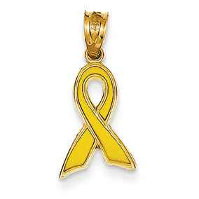 14K Gold Small Yellow Enameled Awareness Ribbon Charm