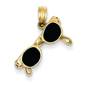 14K Gold 3-D Black Enameled Moveable Sunglasses Pendant