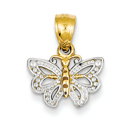 14K Gold Rhodium Butterfly Pendant