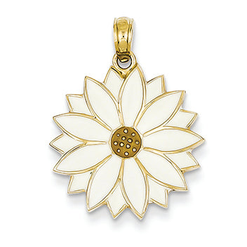 14K Gold Enameled White Daisy Flower Pendant