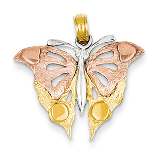 14K Gold Yellow & Rose Gold w/Rhodium Butterfly Pendant