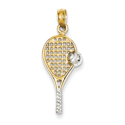 14K Gold Polished Tennis Racquet Pendant