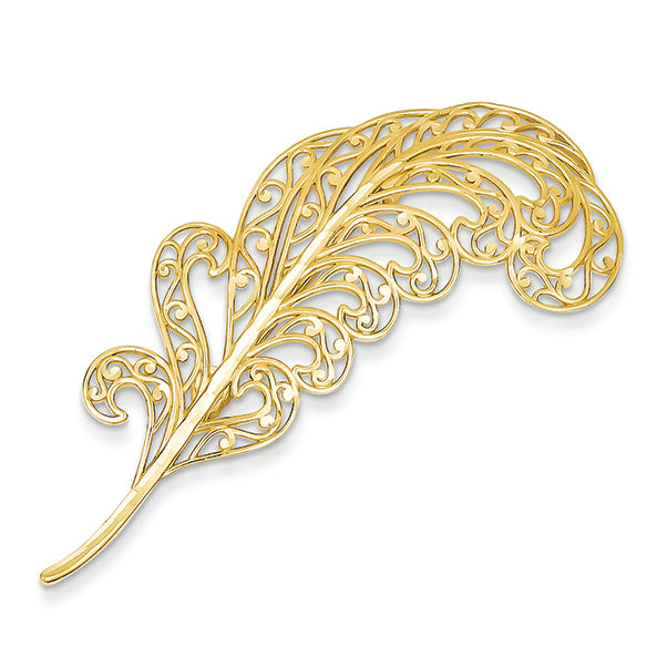 14K Gold Filigree Feather Pin