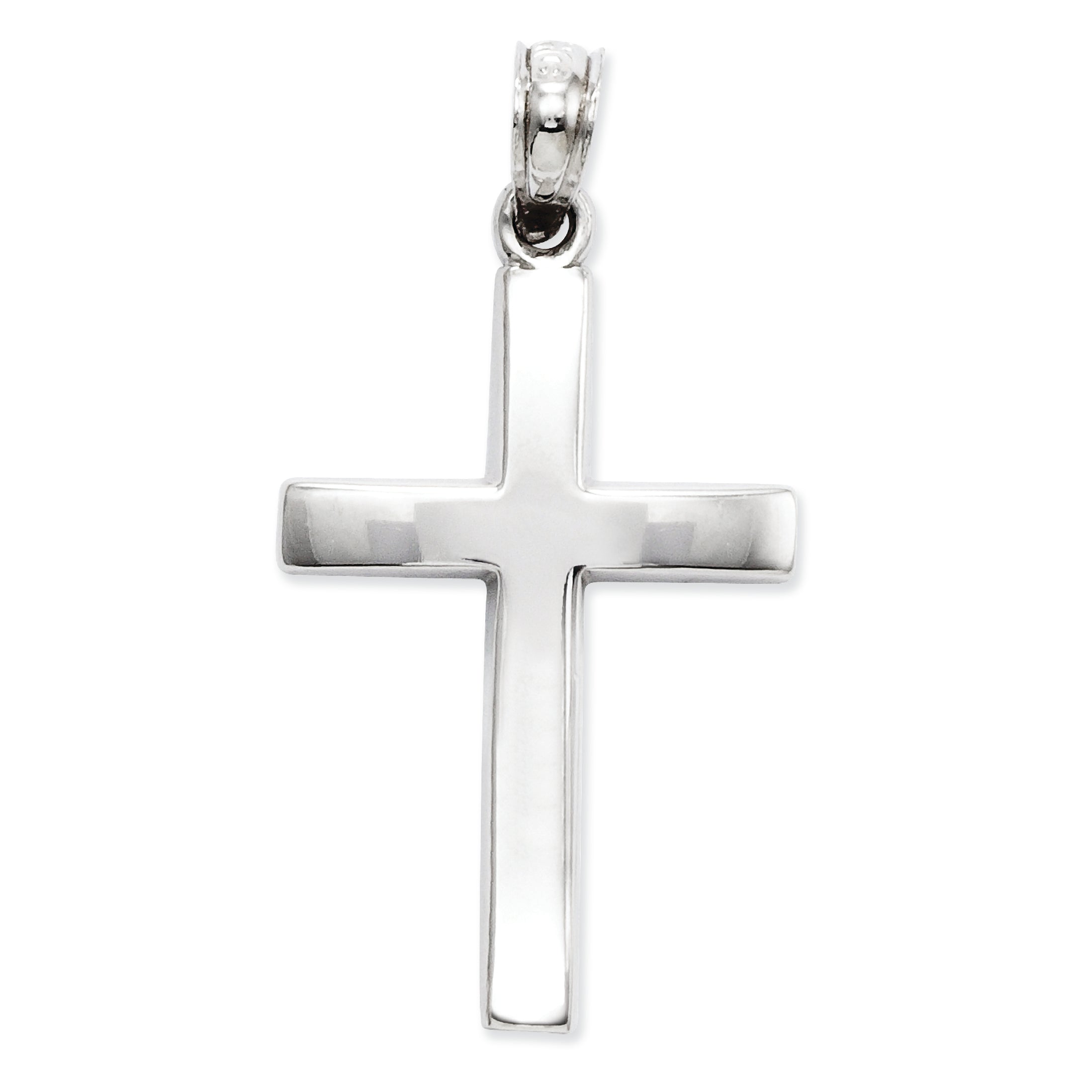 14K White Gold Beveled Cross Charm
