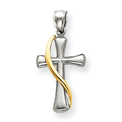 14K Gold Two-tone Polished Cross Pendant