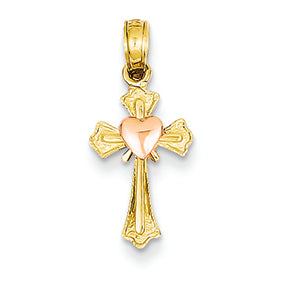 14K Gold Two-tone Budded Cross Charm