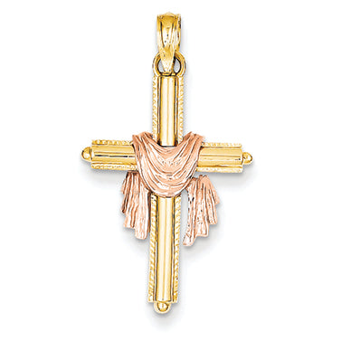 14K Gold Two-tone Draped Cross Pendant