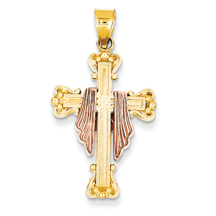 14K Gold Two-tone Draped Cross Pendant