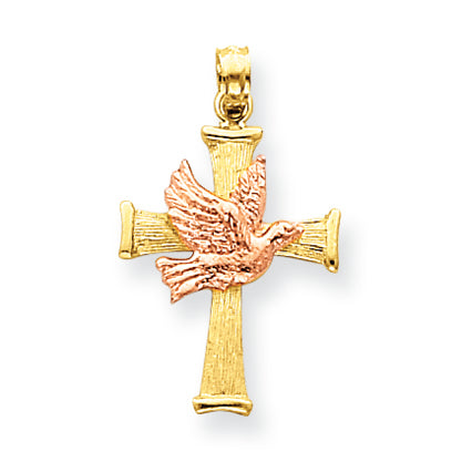 14K Gold Two-tone Dove Cross Pendant
