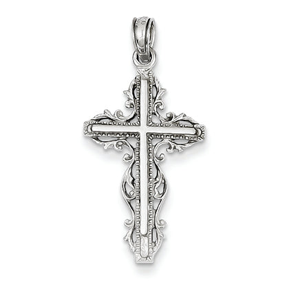 14K White Gold Fancy Latin Cross Pendant