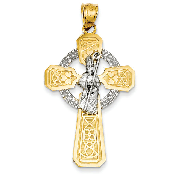 14K Gold Two-tone & Rhodium St. Patrick Celtic Cross Pendant