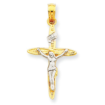 14K Gold & Rhodium INRI Crucifix Charm
