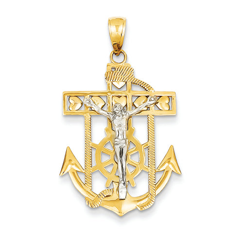14K Gold Two-tone Mariner's Crucifix Pendant