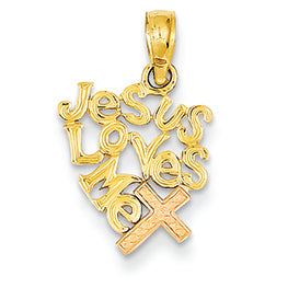 14K Gold Two-Tone Jesus Loves Me Pendant