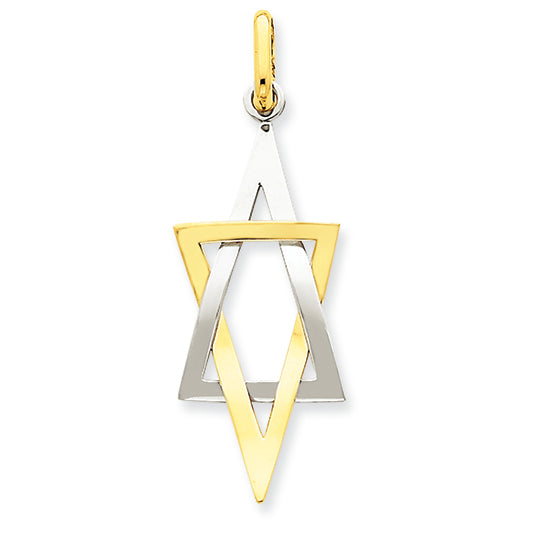 14K Gold Two-tone Elongated Jewish Star of David Pendant