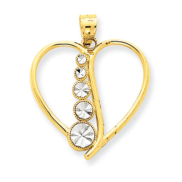 14K Gold Two-tone Diamond-cut Cascading Circles Heart Pendant
