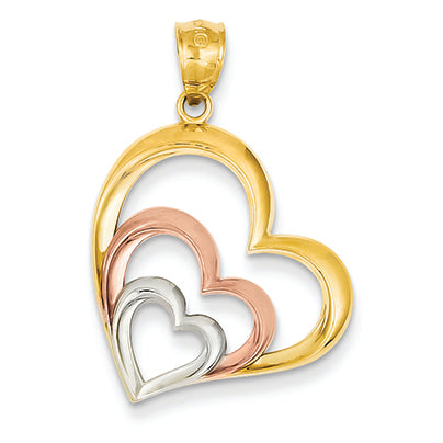 14K Gold Two-tone and Rhodium Heart Pendant