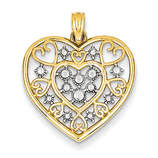 14K Gold Two-tone Diamond-cut Heart Pendant