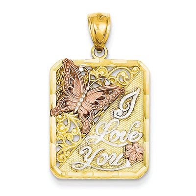 14K Gold Two-tone and Rhodium I Love You Pendant