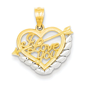 14K Gold and Rhodium I Love You Heart Pendant