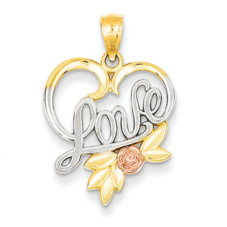 14K Gold Two-tone and Rhodium Love Heart Pendant