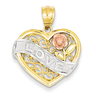 14K Gold Two-tone and Rhodium Love Heart Pendant