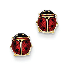 14K Gold Enameled Ladybug Earrings