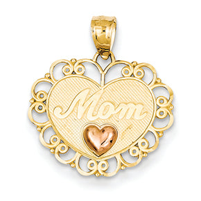 14K Gold Two-tone Mom Heart Pendant