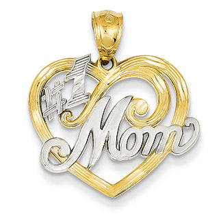 14K Gold and Rhodium #1 Mom Heart Pendant