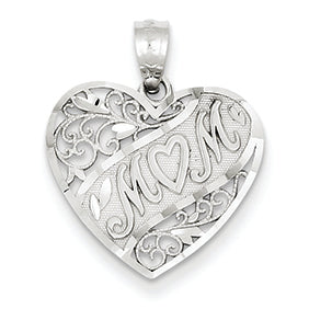 14K White Gold Mom Heart Pendant