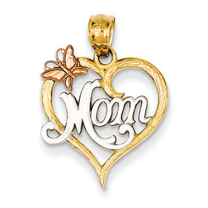 14K Gold Two-tone and Rhodium Mom Heart Pendant