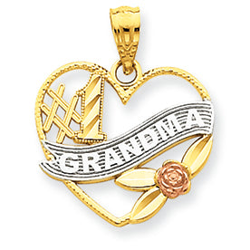 14K Gold Two-tone and Rhodium #1 Grandma Heart Pendant