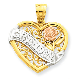 14K Gold Two-tone and Rhodium Grandma Heart Pendant