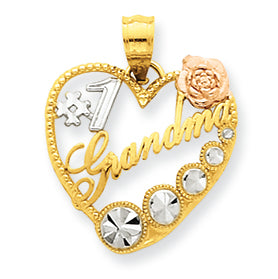 14K Gold Yellow & Rose Gold w/Rhodium #1 Grandma Heart Pendant