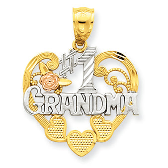 14K Gold Two-tone and Rhodium #1 Grandma Heart Pendant