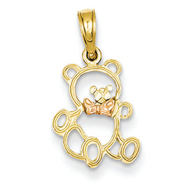 14K Gold Two-tone Teddy Bear w/Bow Pendant