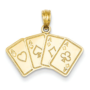 14K Gold Aces Playing Cards Pendant