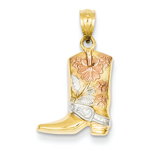 14K Gold and Rhodium Floral Boot Pendant