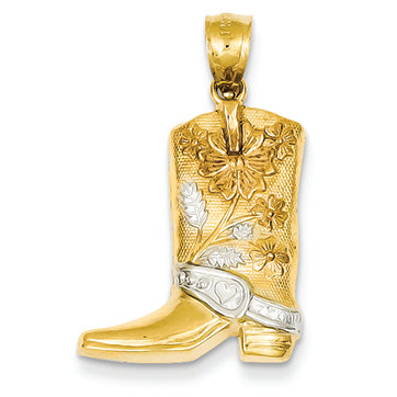 14K Gold and Rhodium Floral Boot Pendant