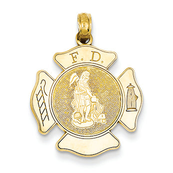 14K Gold Large Fire Department Badge Pendant