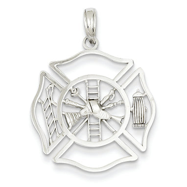 14K White Gold Fireman Shield Pendant