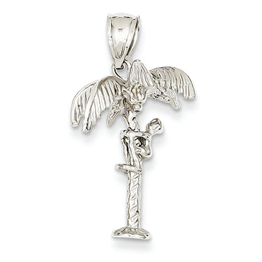 14K White Gold 3-D Palm Tree & Climber Pendant